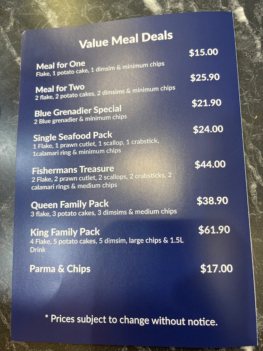 Menu, Royal Catch and fry