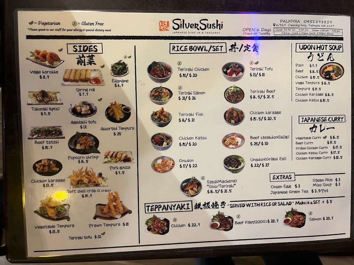 Menu, Silver Sushi