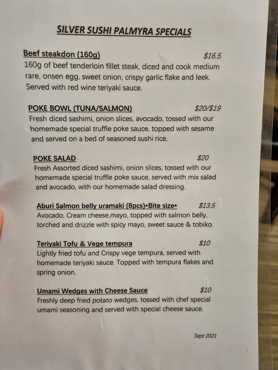 Menu, Silver Sushi