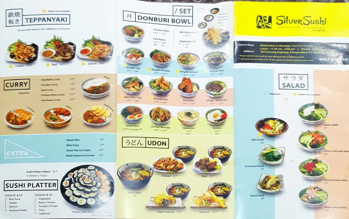 Menu, Silver Sushi