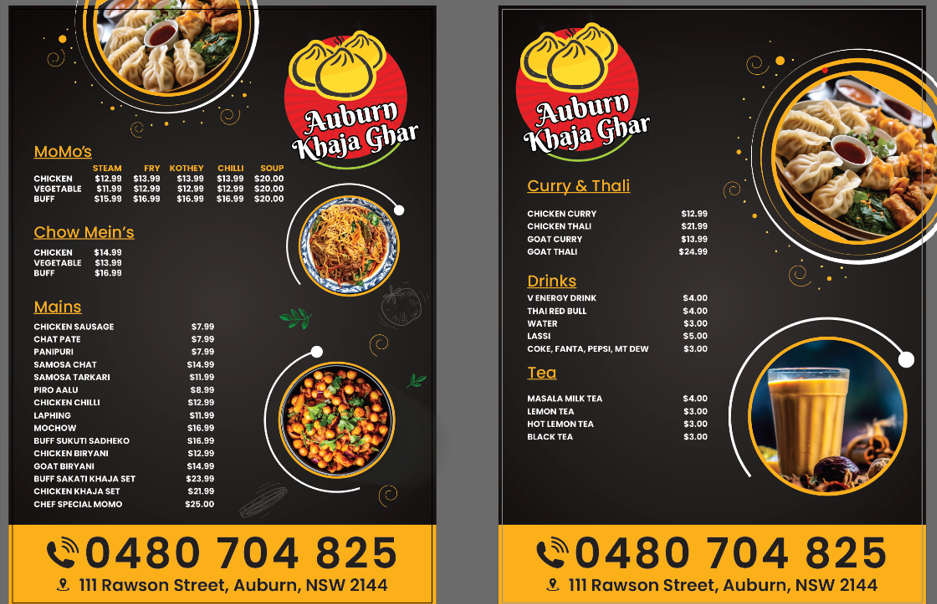 Menu, Auburn Khaja Ghar