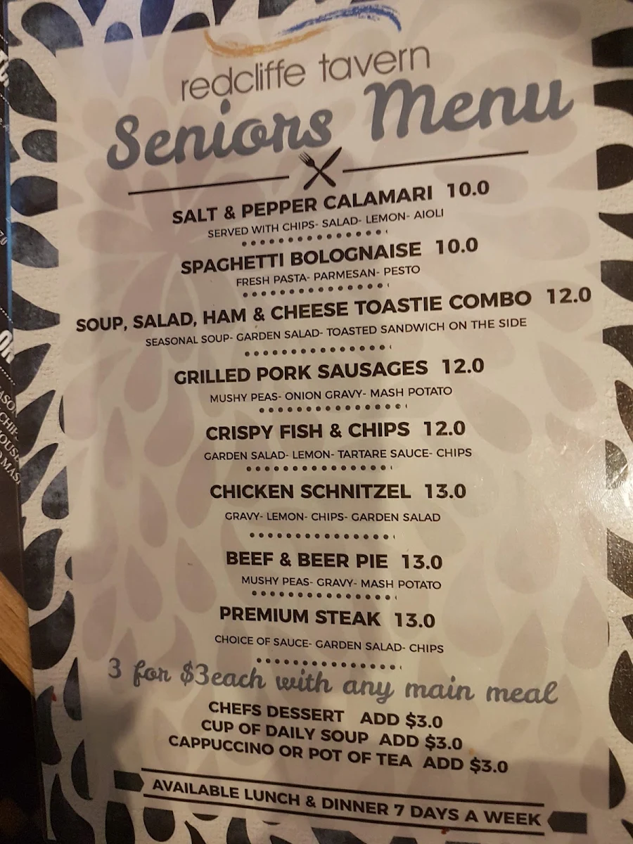 Menu, Redcliffe Tavern