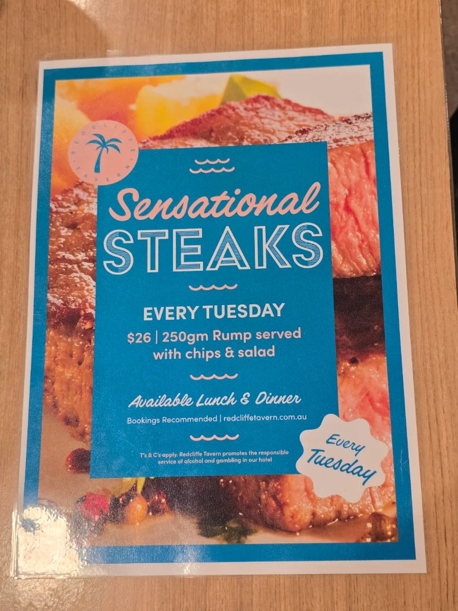 Menu, Redcliffe Tavern