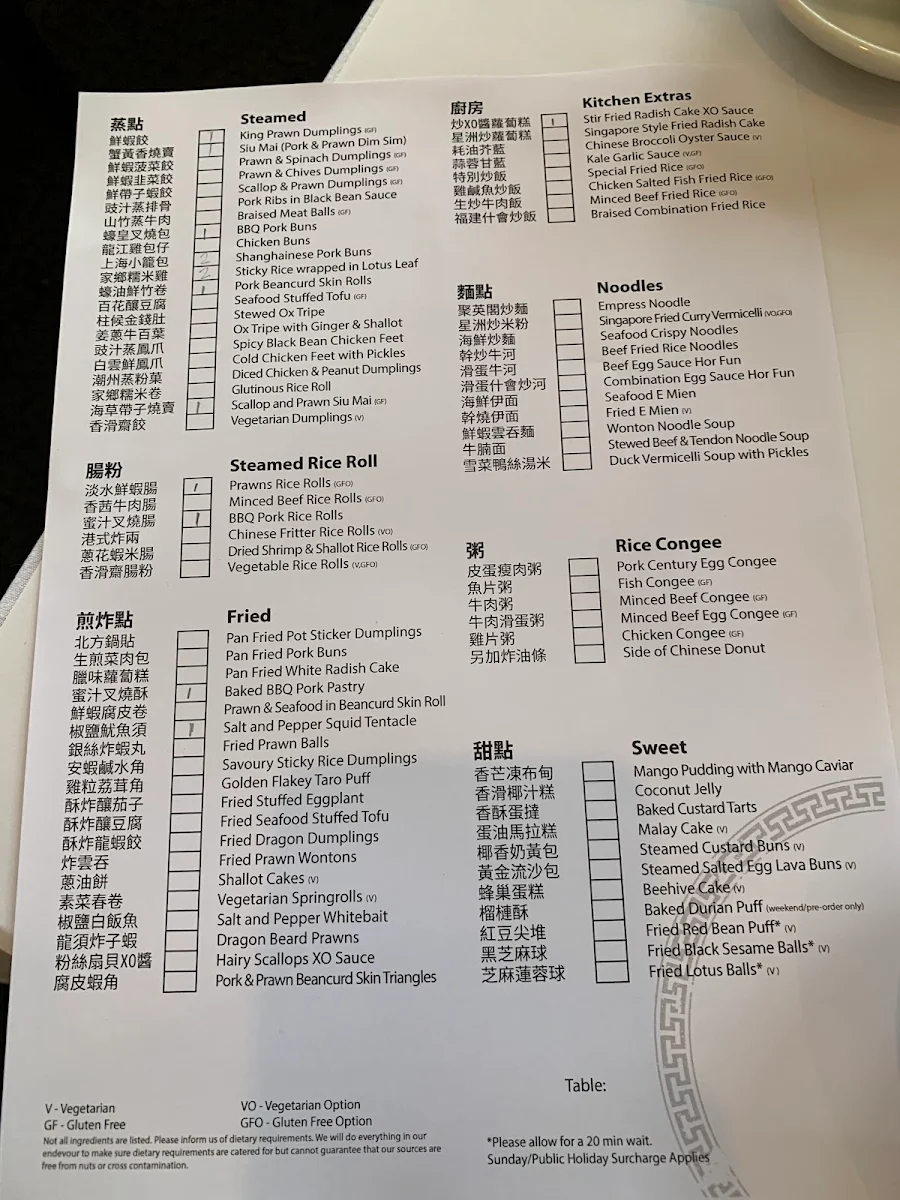 Menu, Empress Restaurant