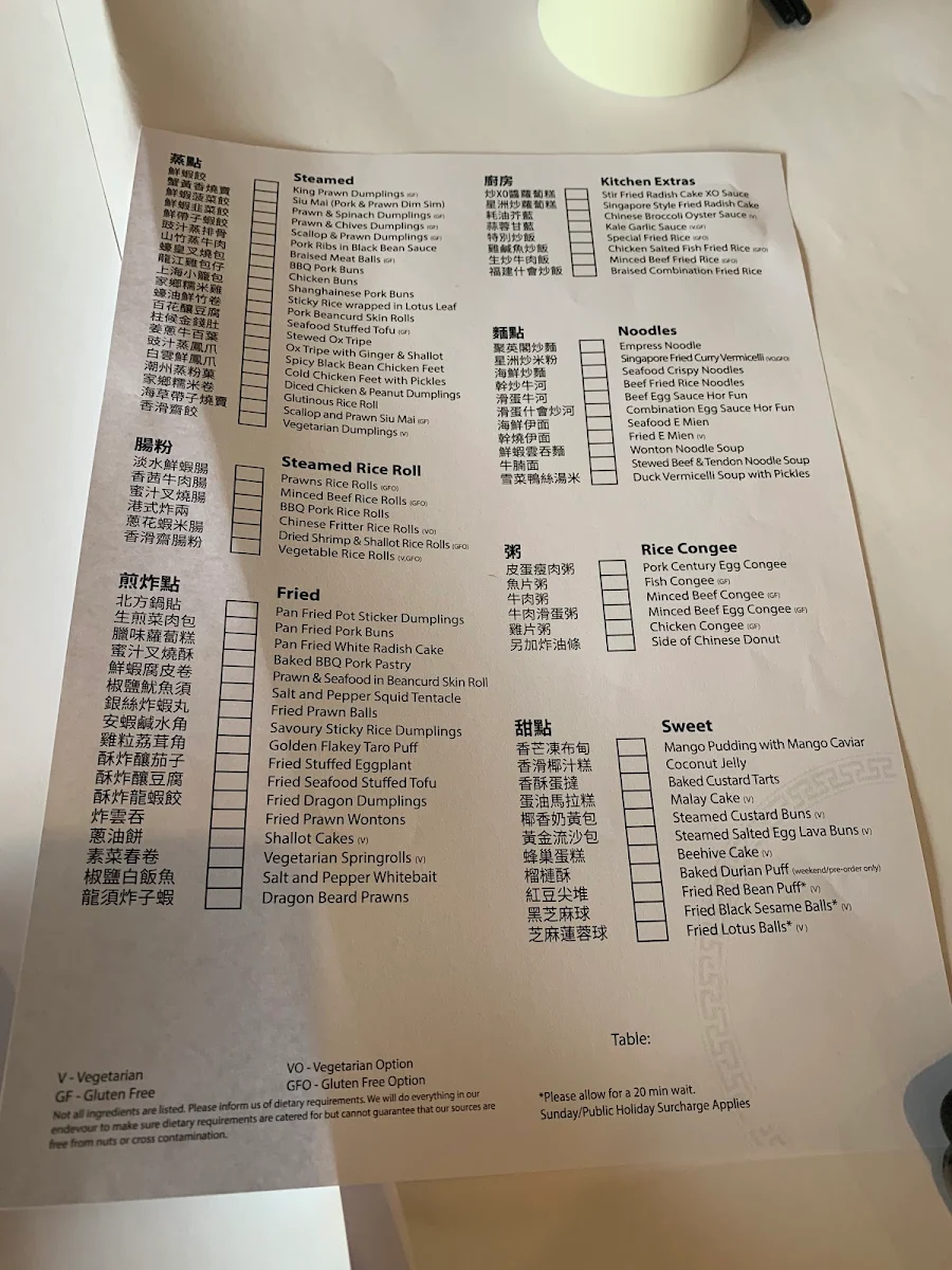 Menu, Empress Restaurant