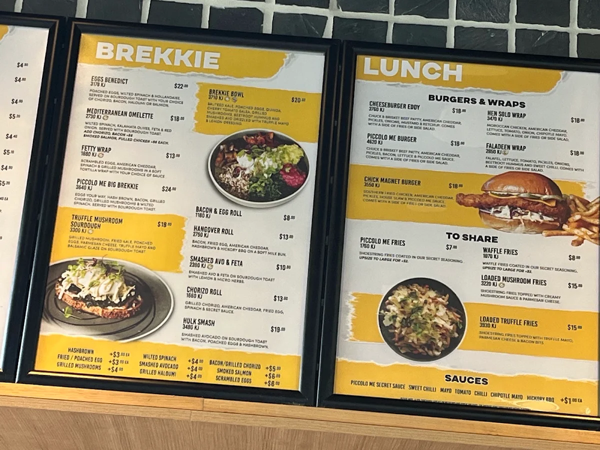 Menu, Piccolo Me ICW Wollongong