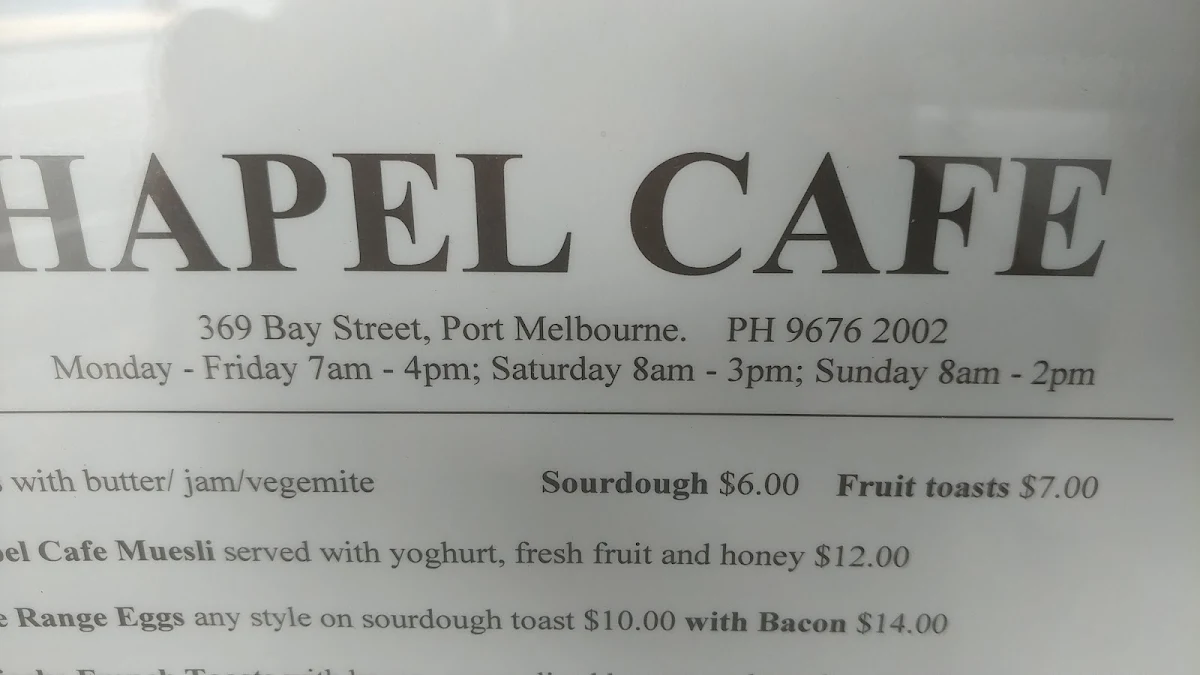 Menu, Chapel Bakery Cafe