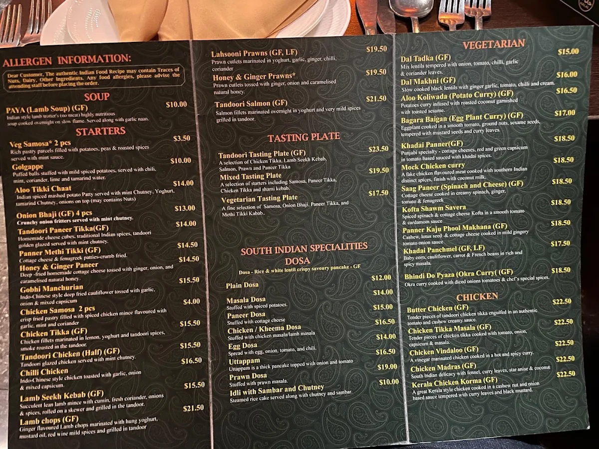 Menu, Copper Chimney