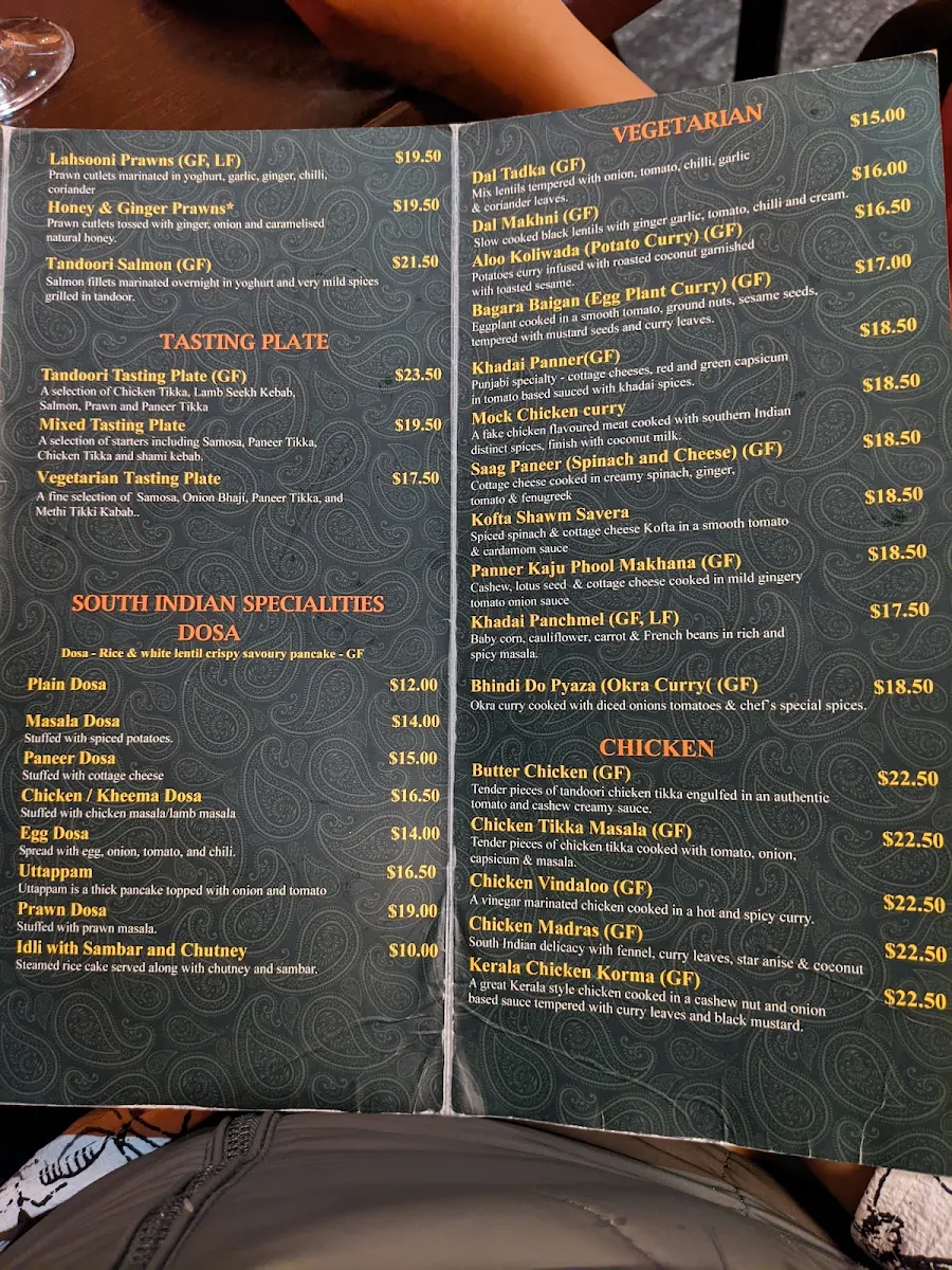 Menu, Copper Chimney