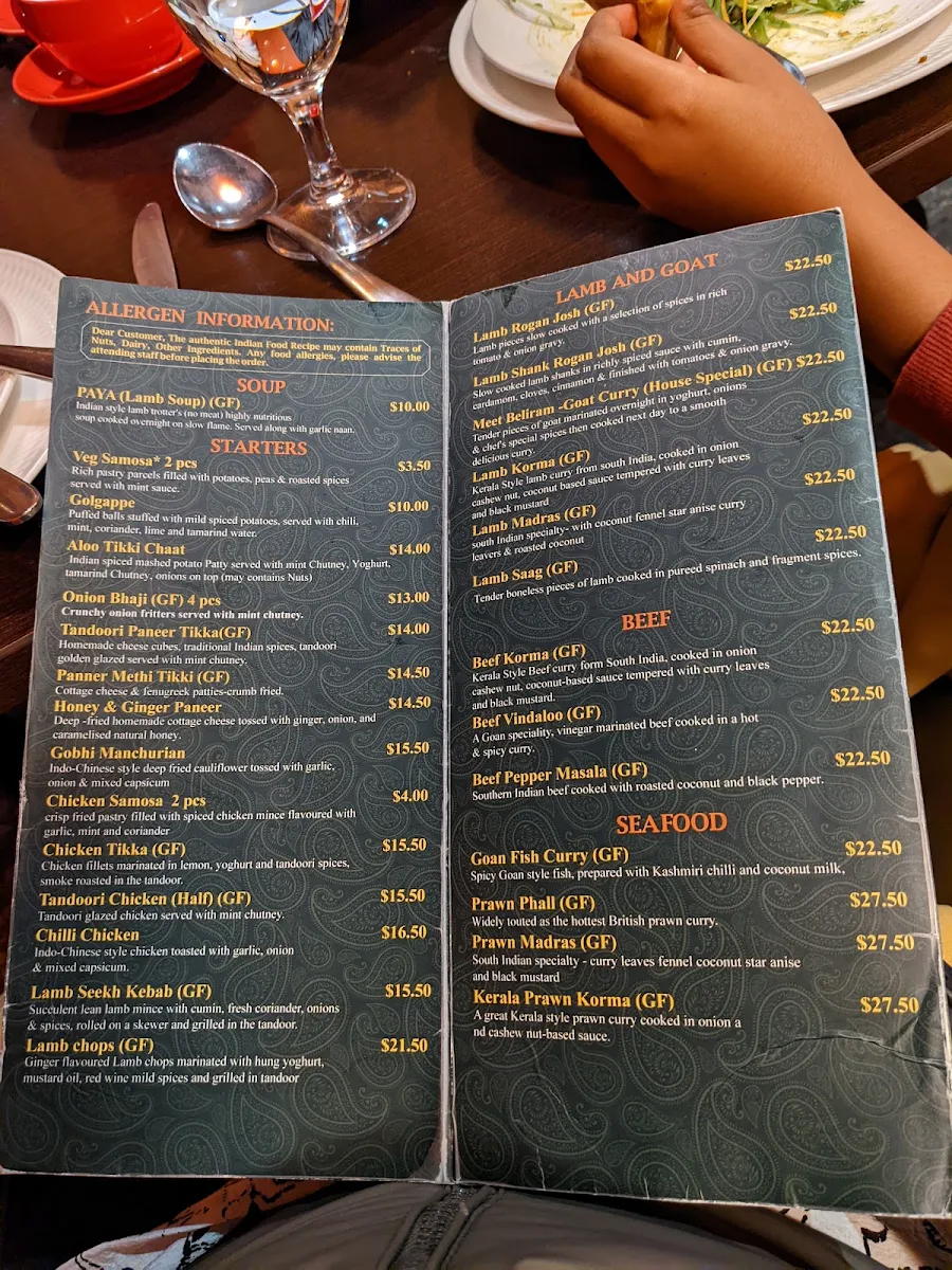 Menu, Copper Chimney