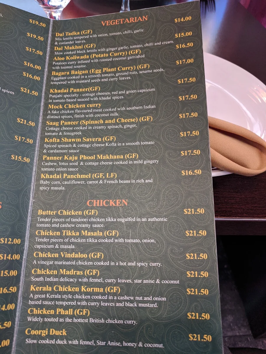Menu, Copper Chimney