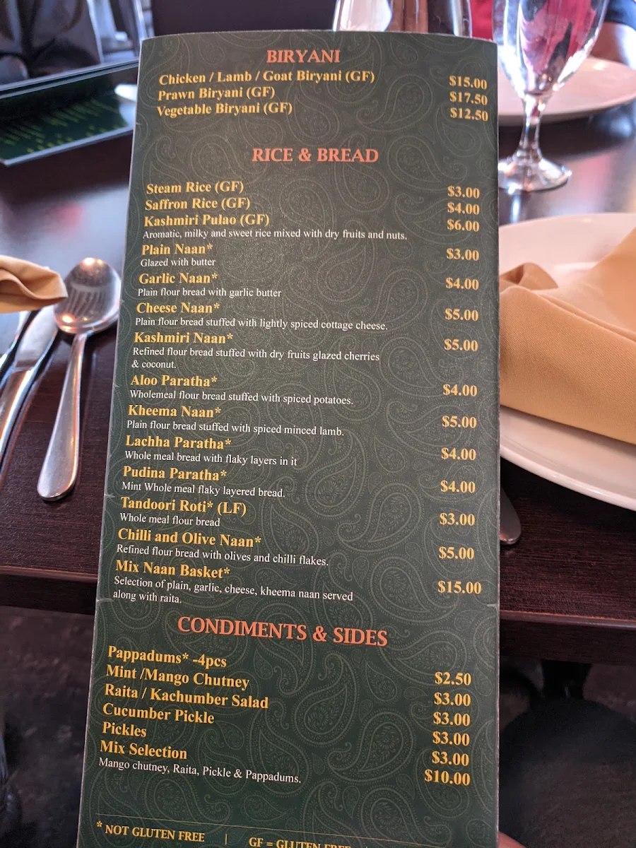 Menu, Copper Chimney