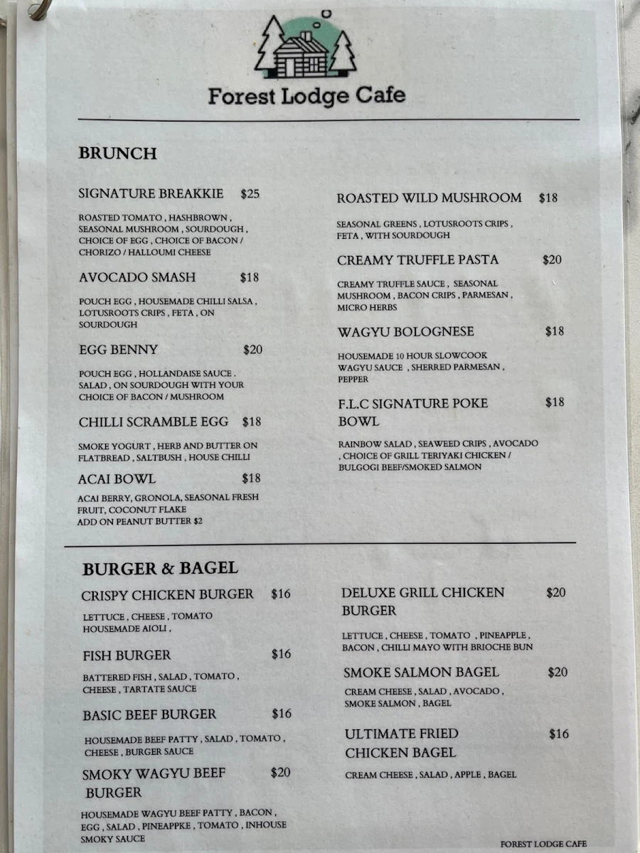 Menu, Forest Lodge Cafe