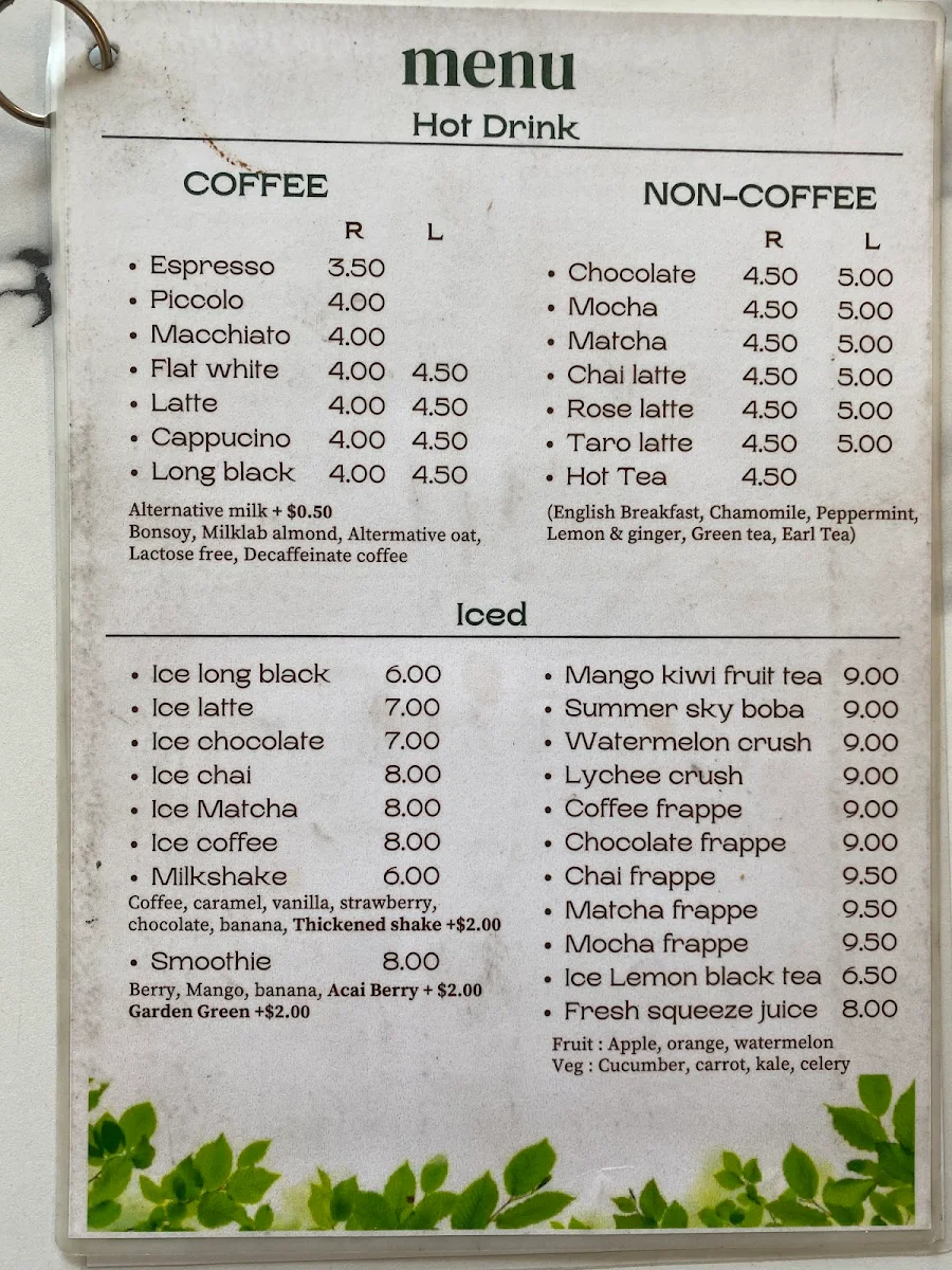 Menu, Forest Lodge Cafe