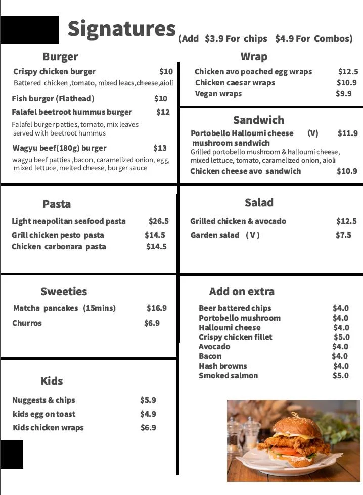 Menu, Forest Lodge Cafe