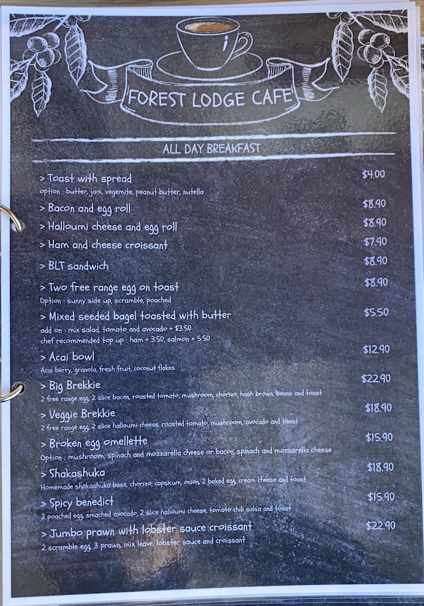 Menu, Forest Lodge Cafe