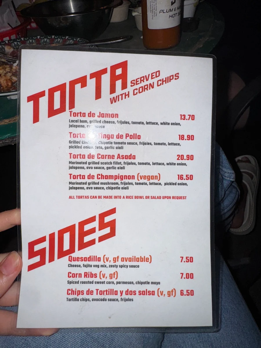 Menu, Juan's Torta Cantina