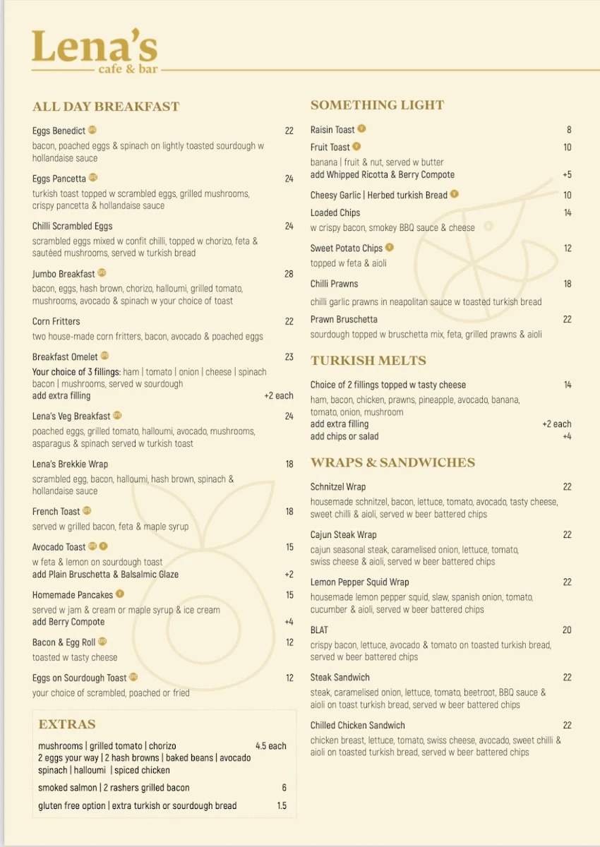 Menu, Lena's Cafe and Bar