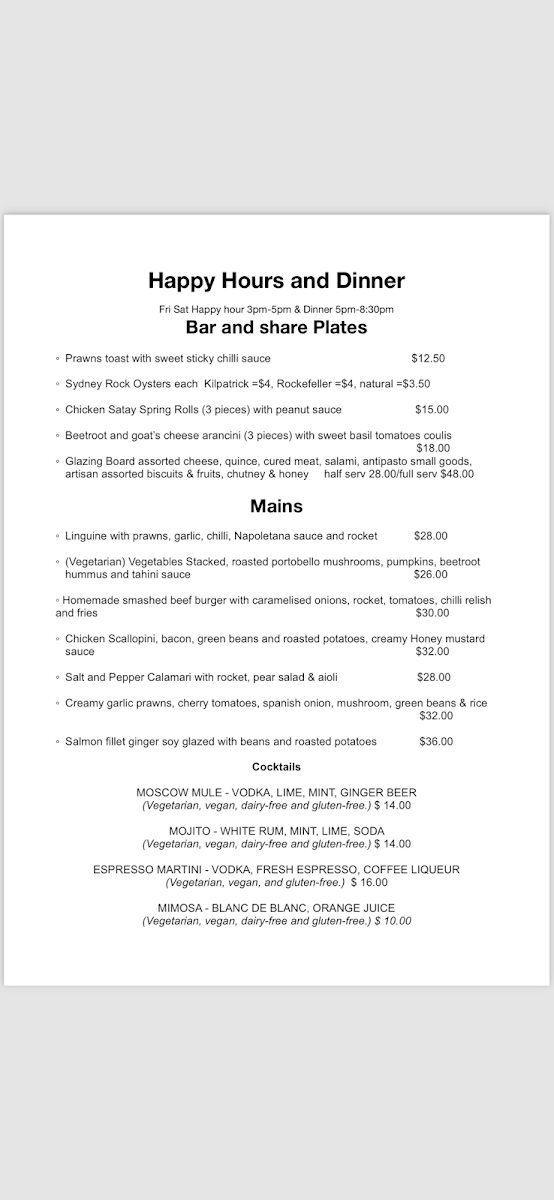 Menu, Lena's Cafe and Bar