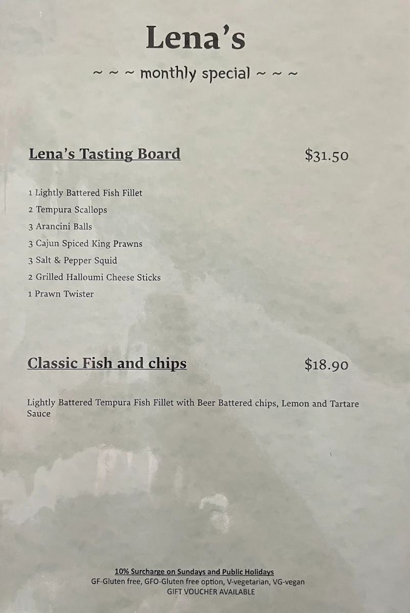 Menu, Lena's Cafe and Bar
