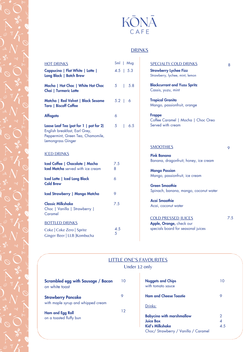 Menu, Kona Applecross