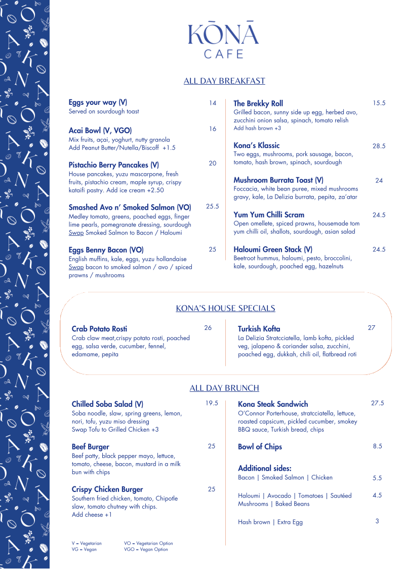 Menu, Kona Applecross