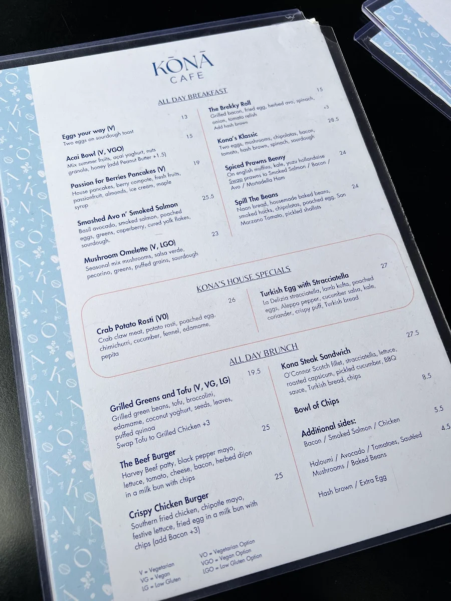 Menu, Kona Applecross
