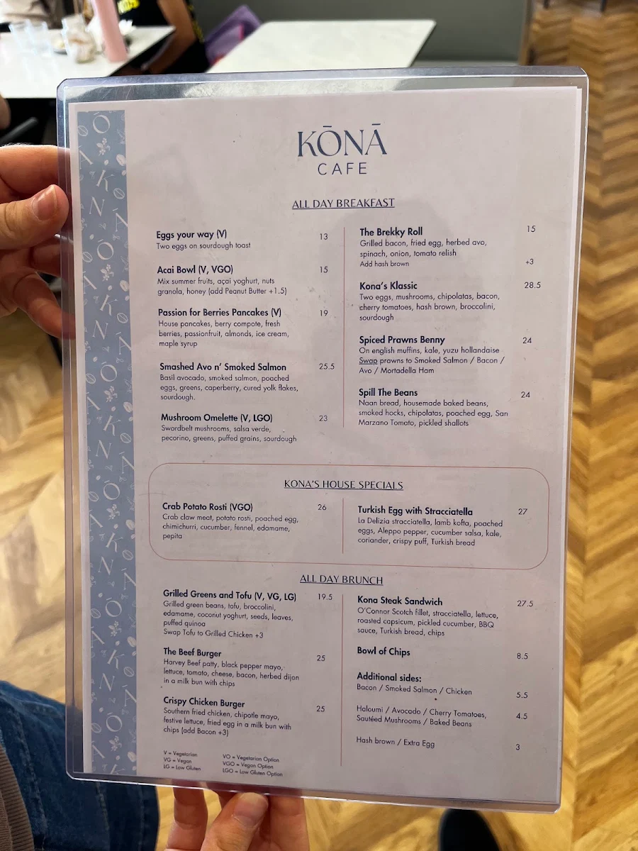 Menu, Kona Applecross