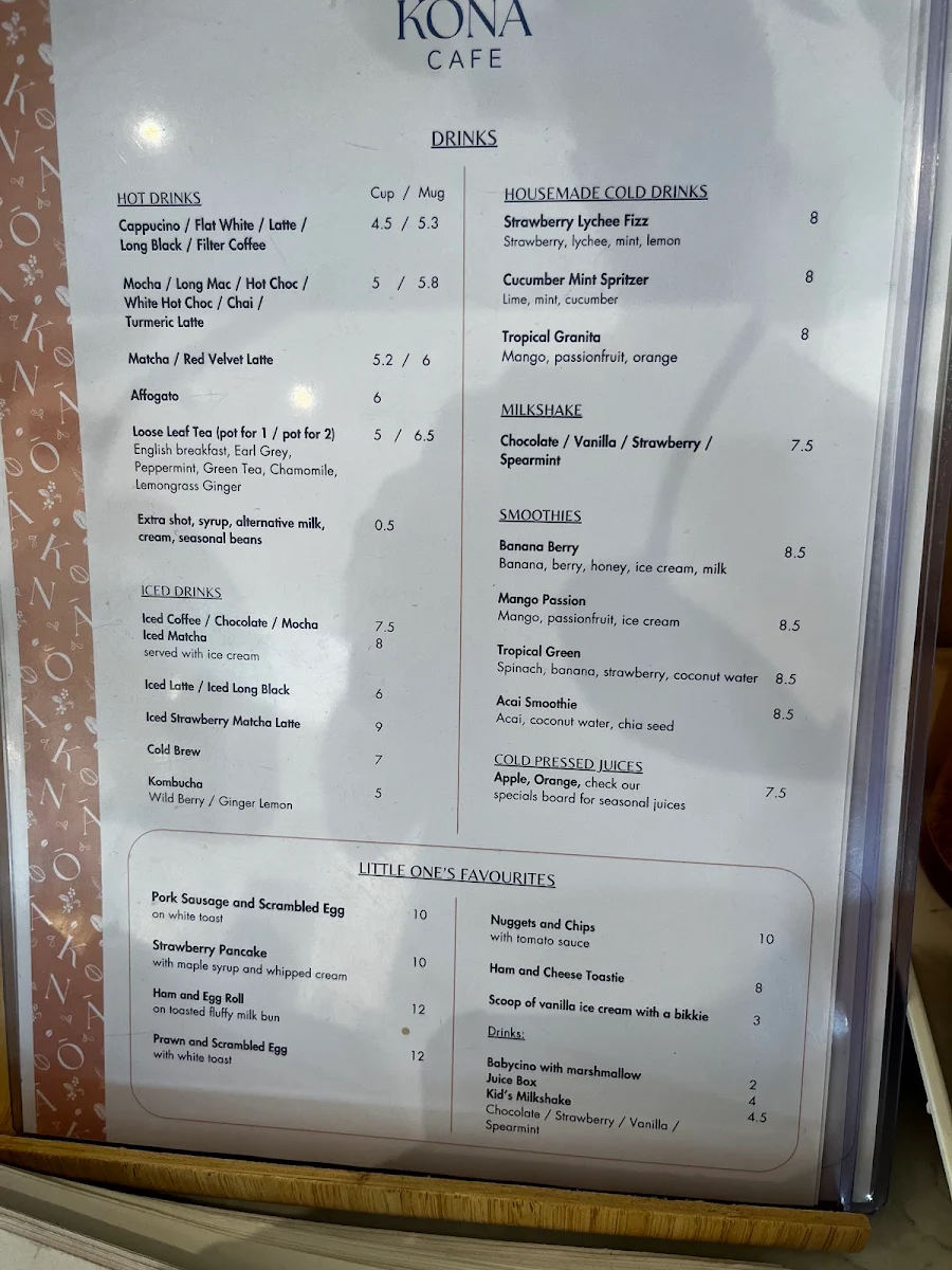 Menu, Kona Applecross
