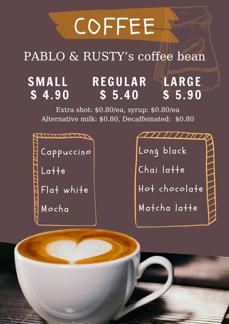 Menu, Kt’s Bakehouse