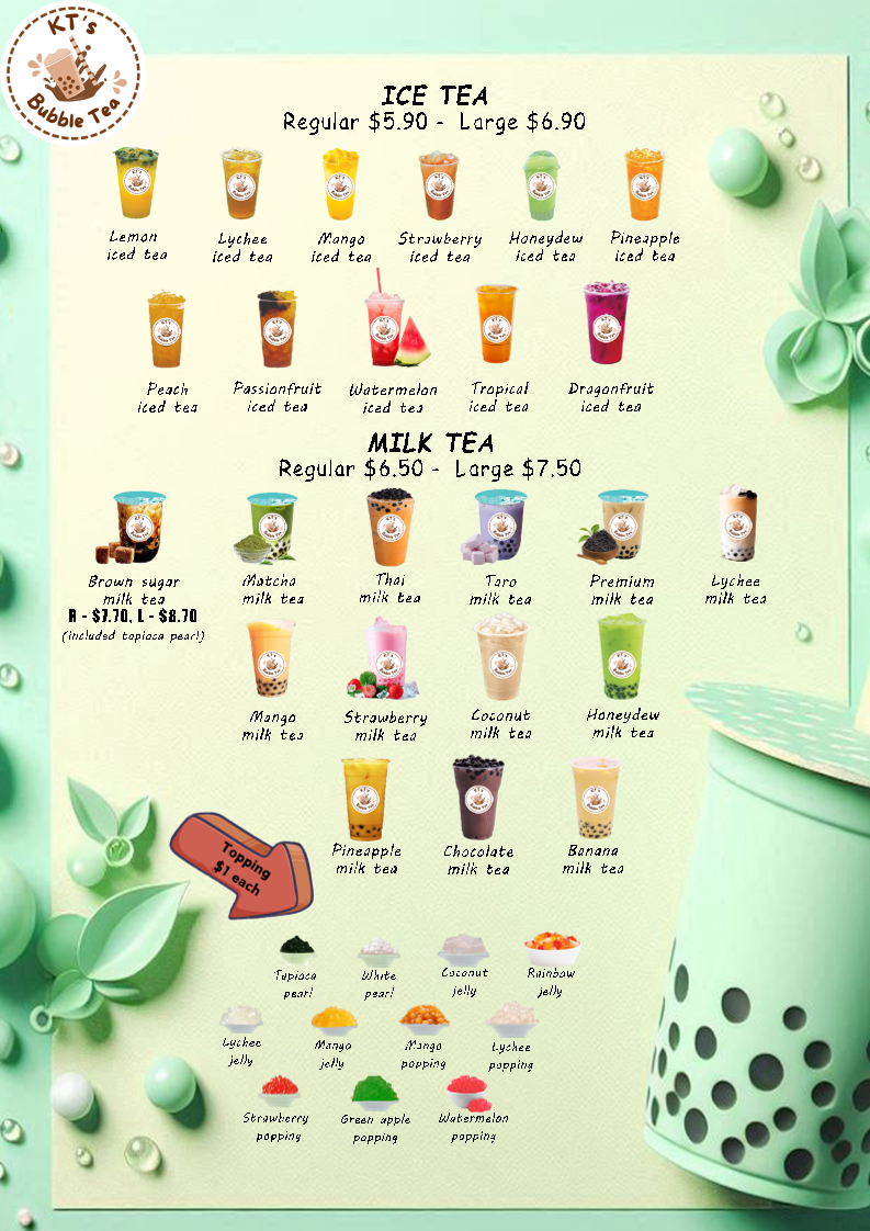 Menu, Kt’s Bakehouse