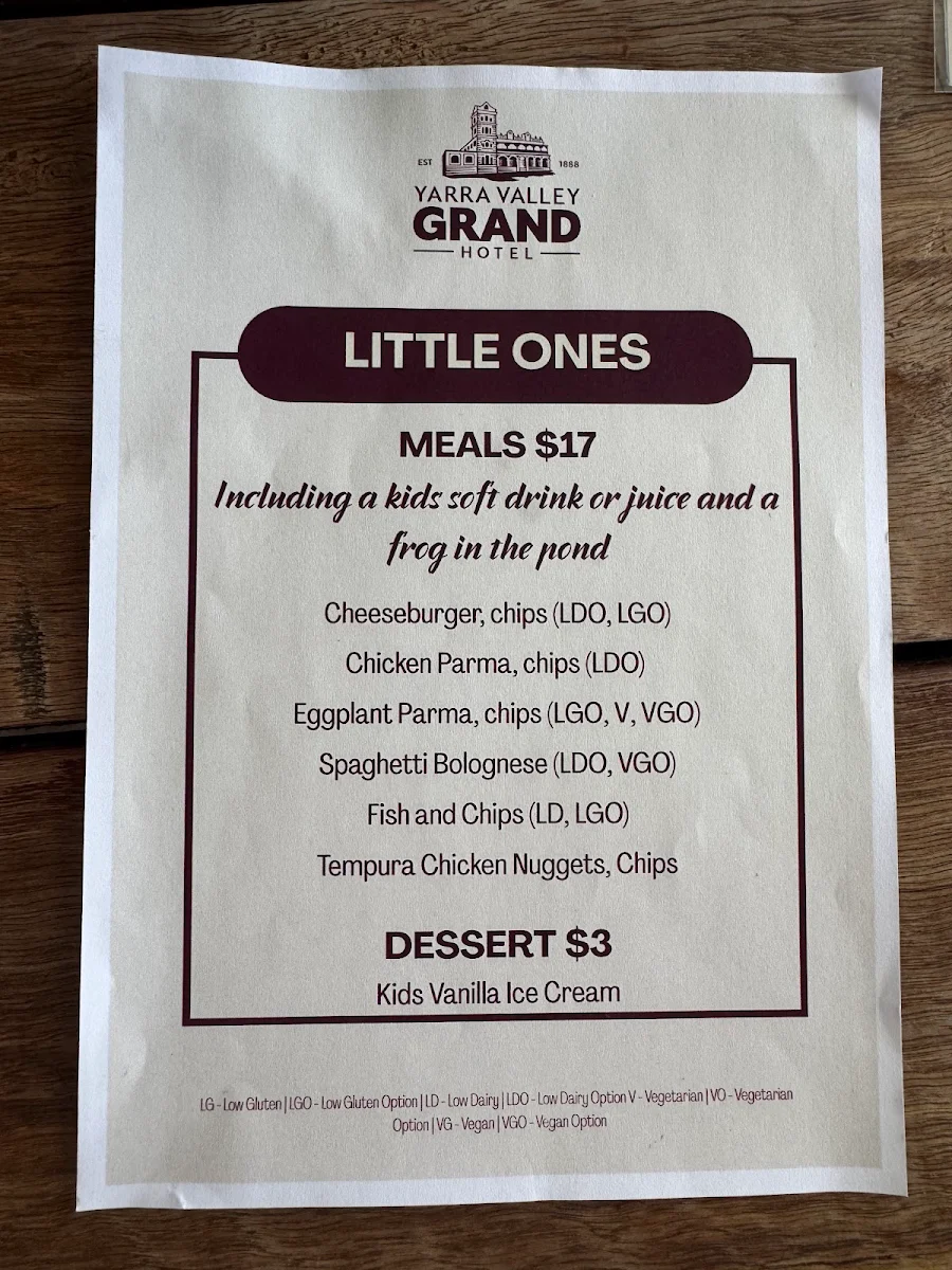Menu, Public Bar Beer Garden