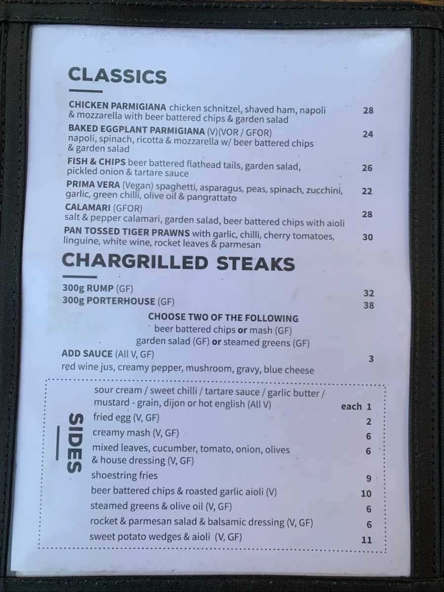 Menu, Public Bar Beer Garden