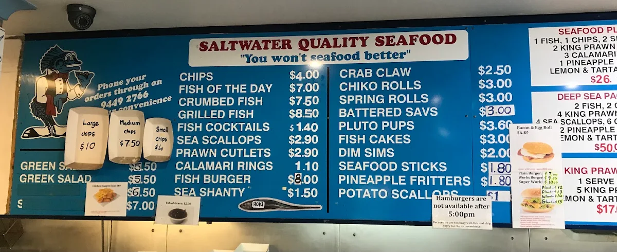 Menu, Saltwater Seafoods