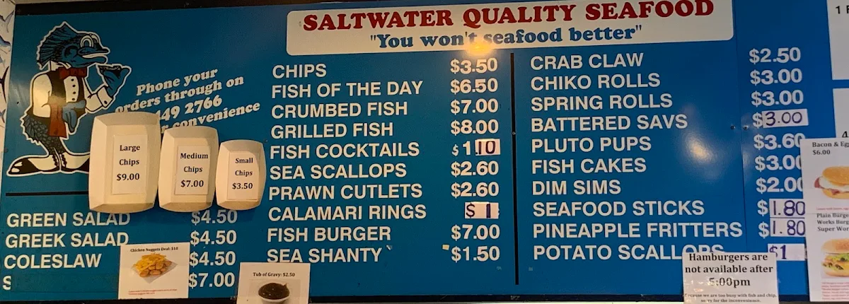 Menu, Saltwater Seafoods