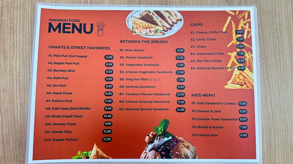Menu, Maharaj indian street food
