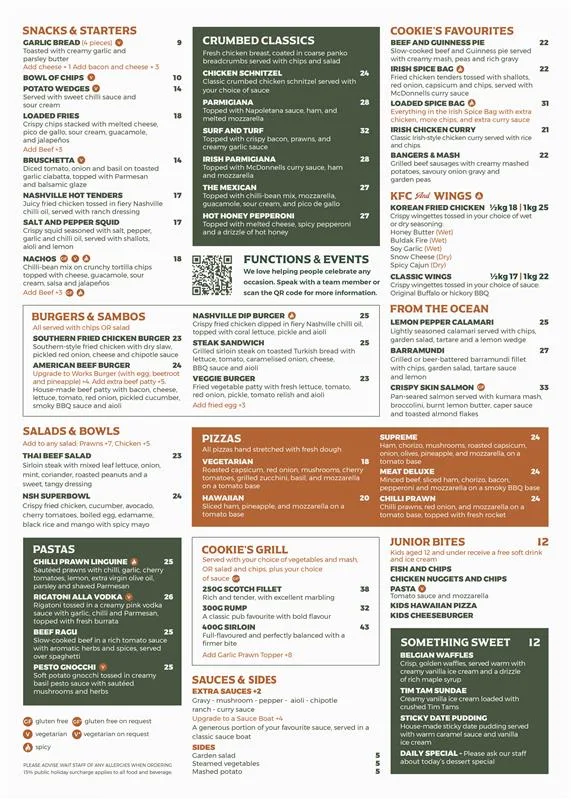 Menu, North Strathfield Hotel
