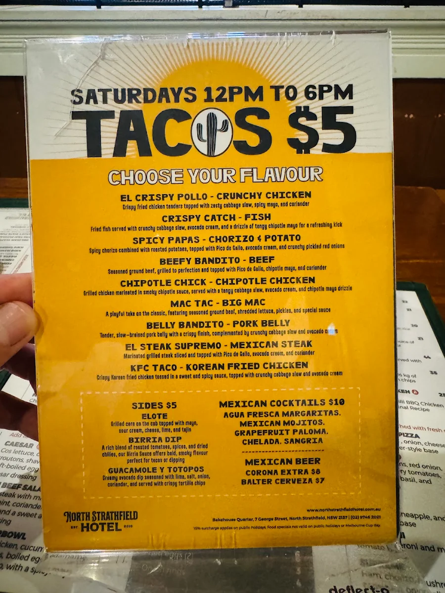 Menu, North Strathfield Hotel