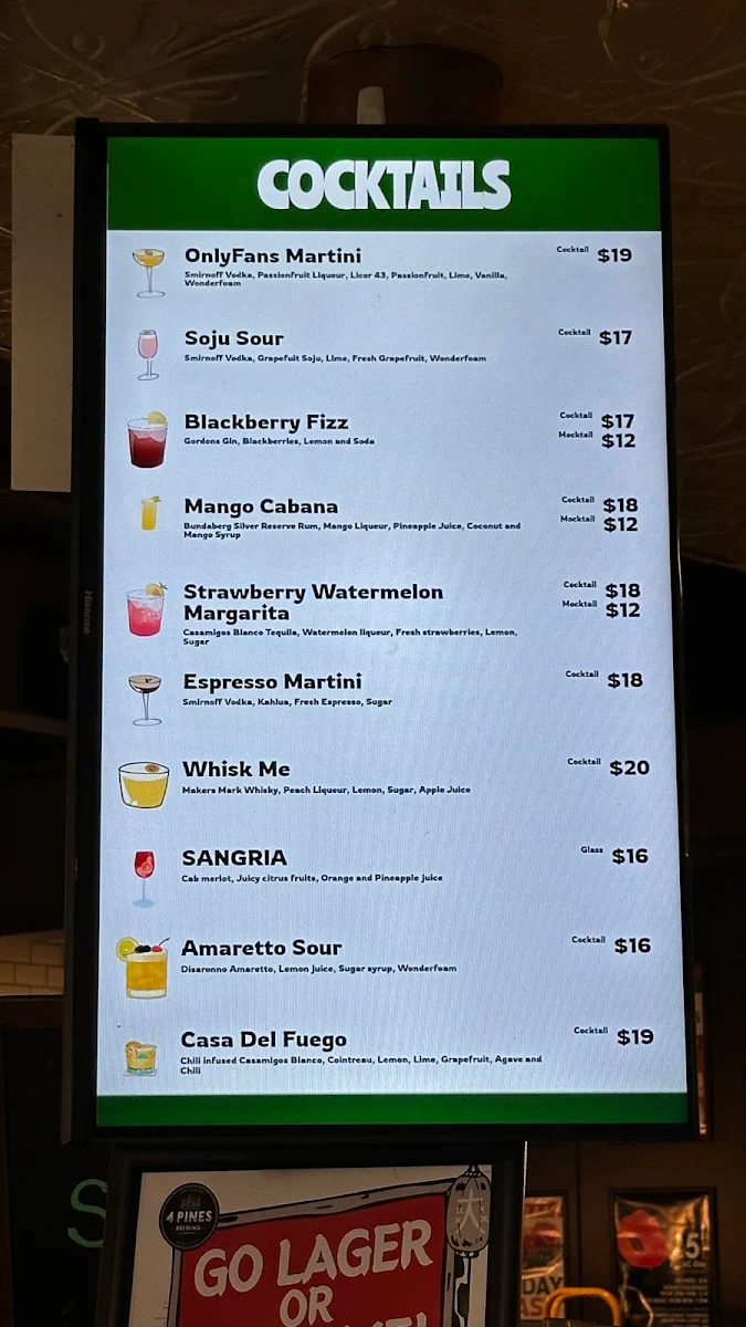 Menu, North Strathfield Hotel