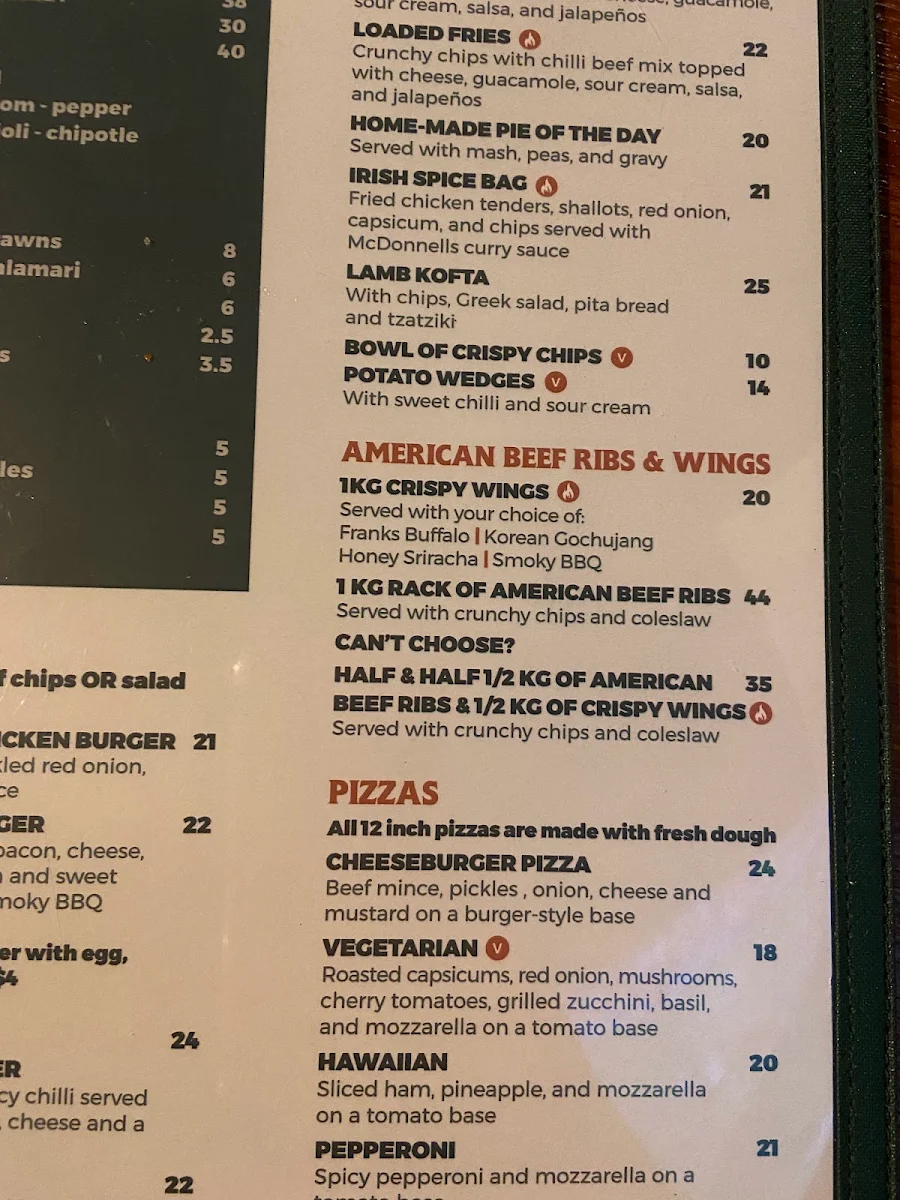 Menu, North Strathfield Hotel