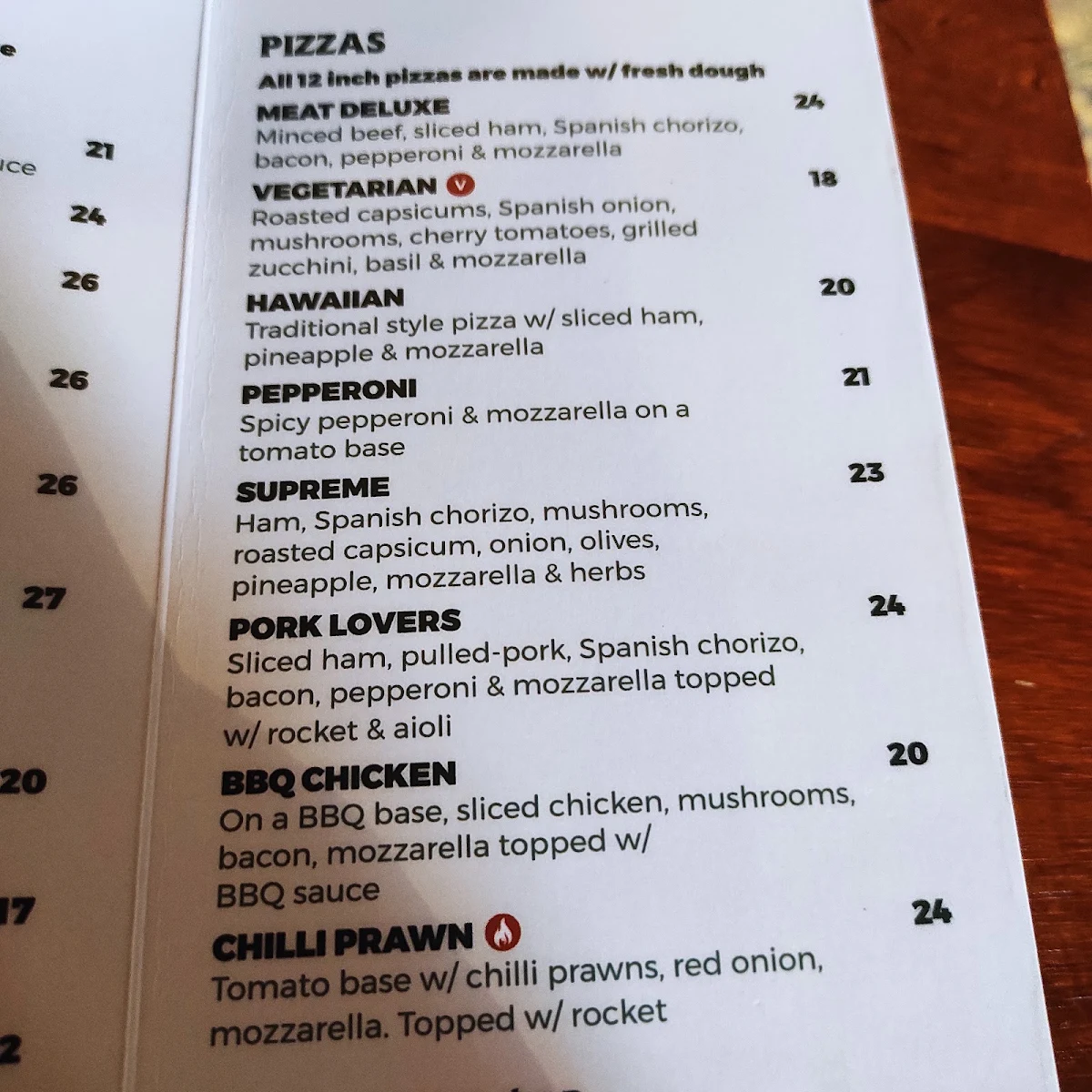 Menu, North Strathfield Hotel