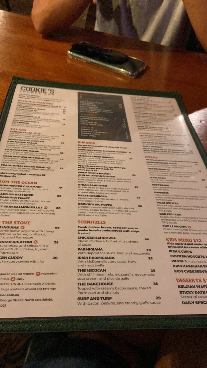 Menu, North Strathfield Hotel