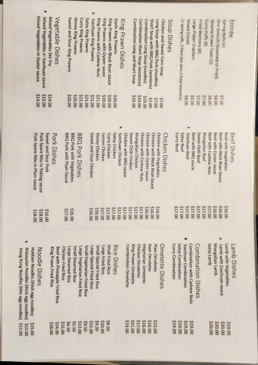 Menu, Manly House Chinese Takeaway