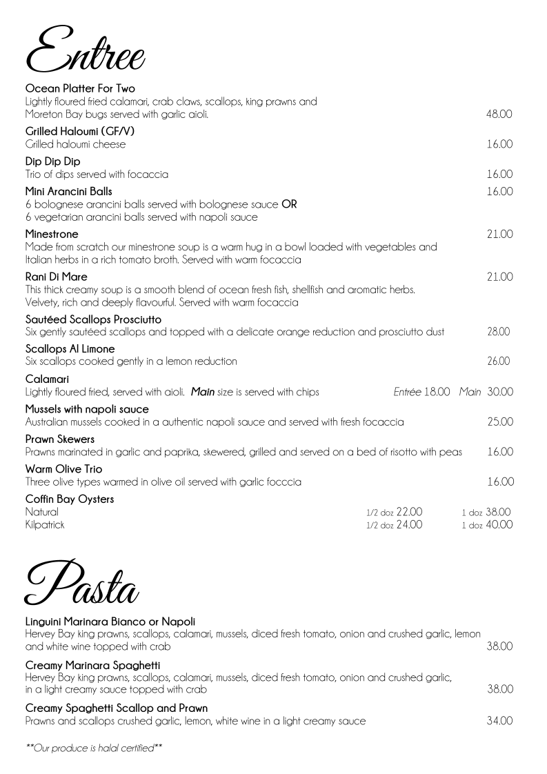 Menu, Frank's Ristorante