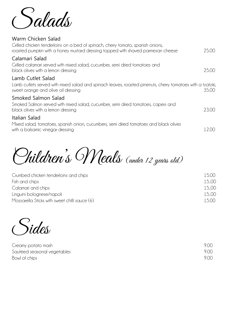 Menu, Frank's Ristorante