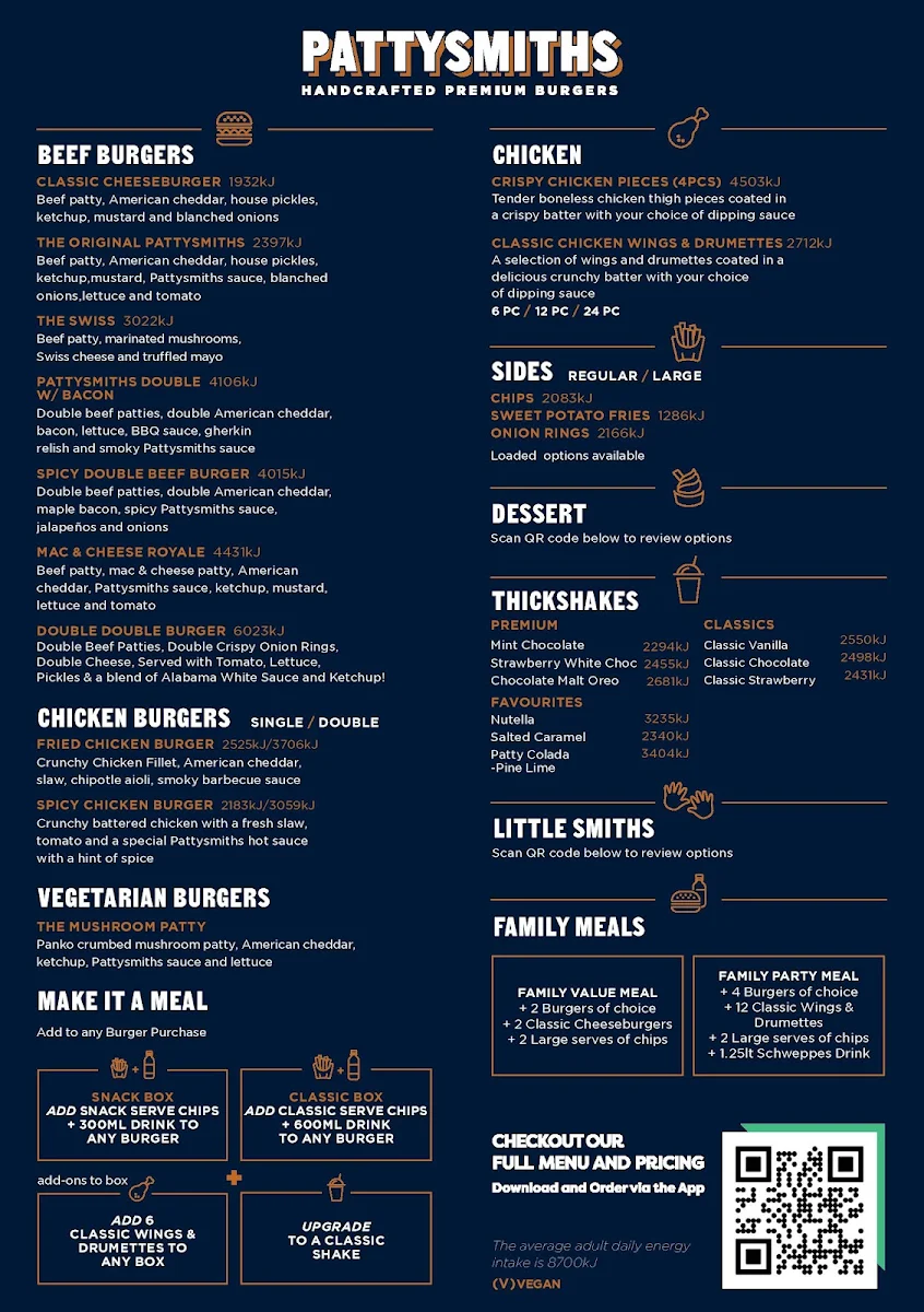 Menu, Pattysmiths Toowoomba