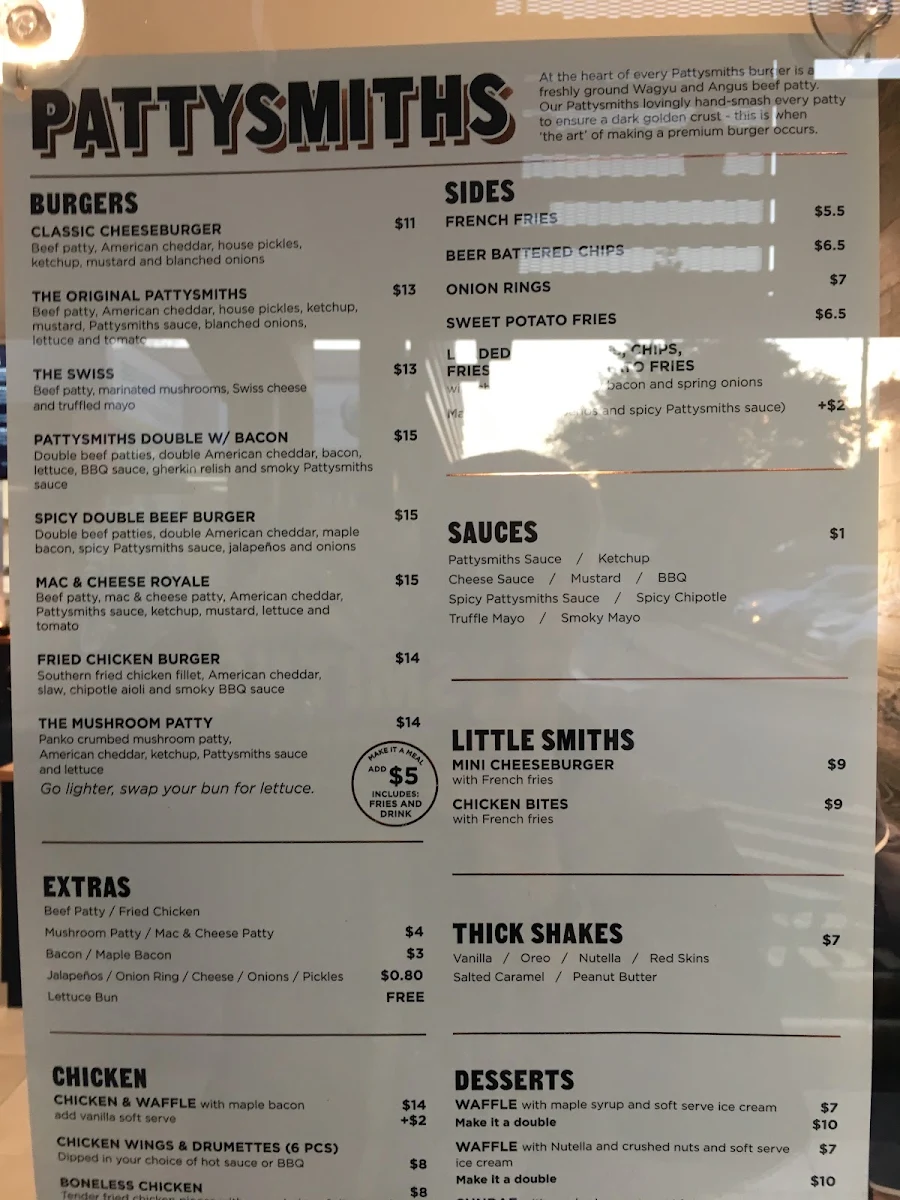 Menu, Pattysmiths Toowoomba