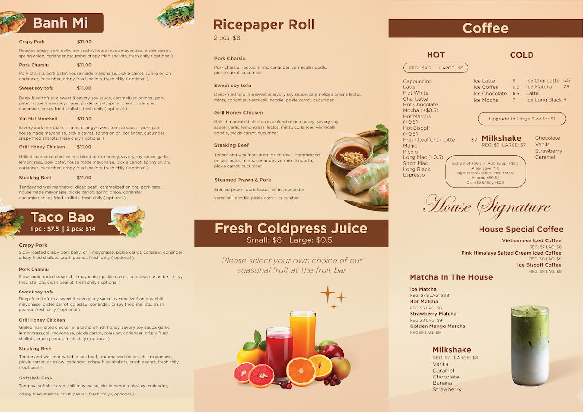Menu, BeeBoo Banh Mi & Brew
