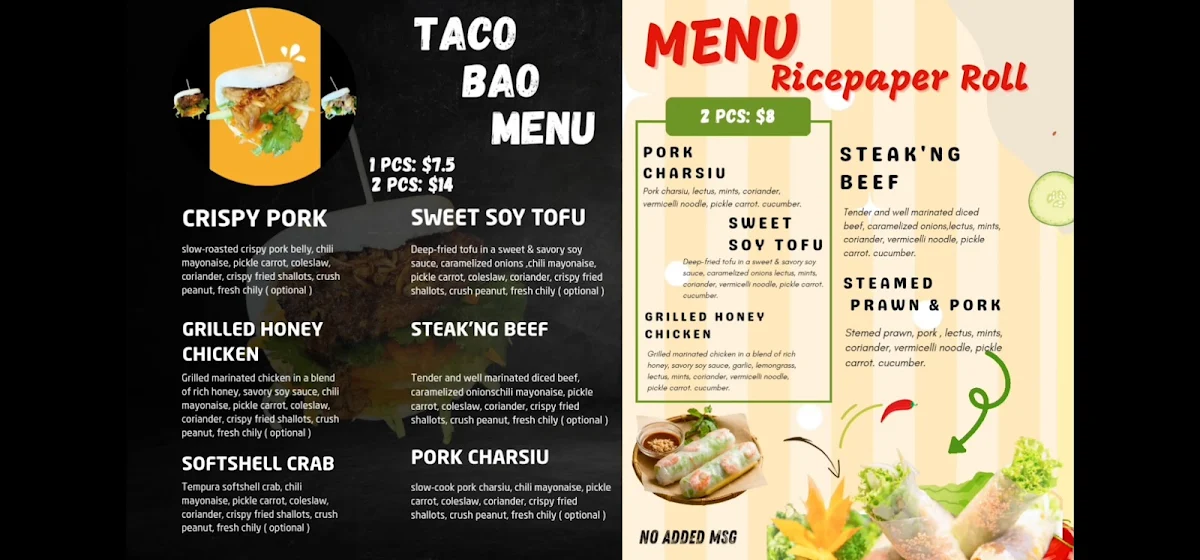 Menu, BeeBoo Banh Mi & Brew