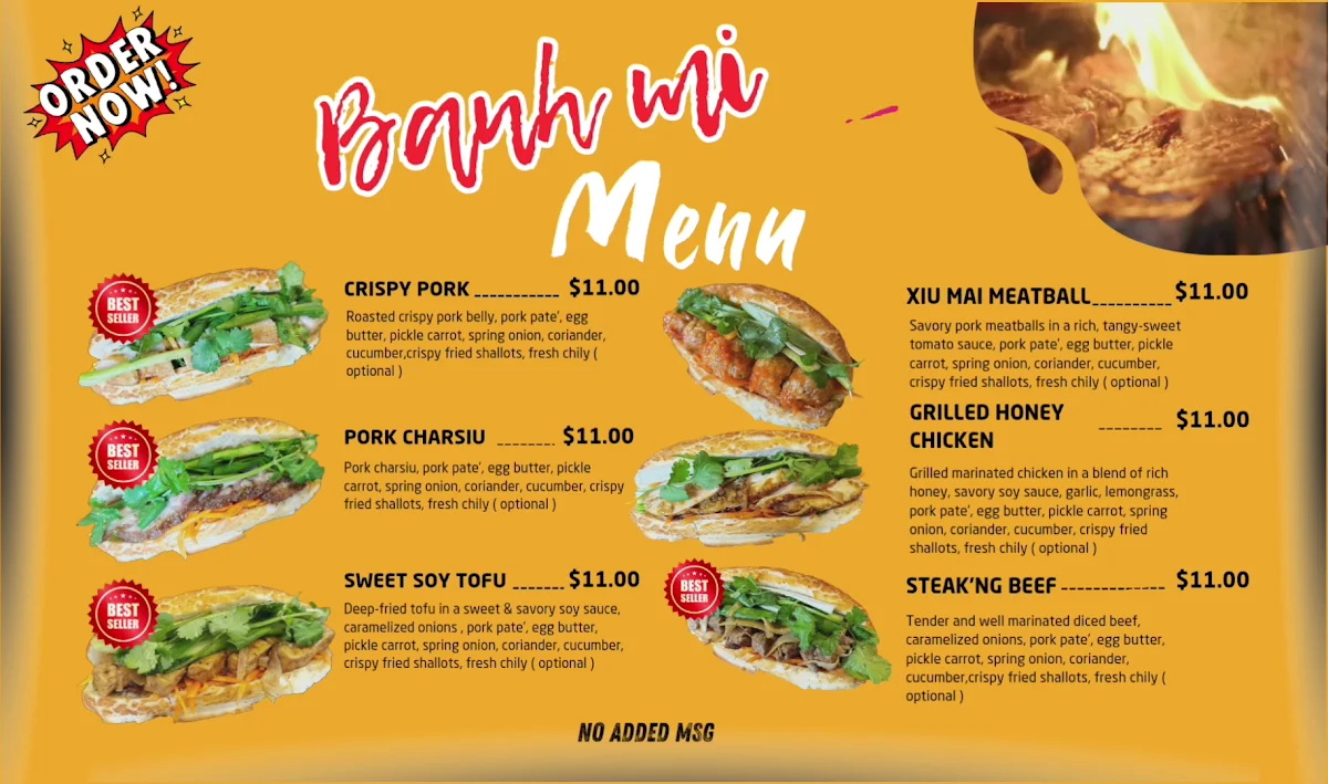 Menu, BeeBoo Banh Mi & Brew